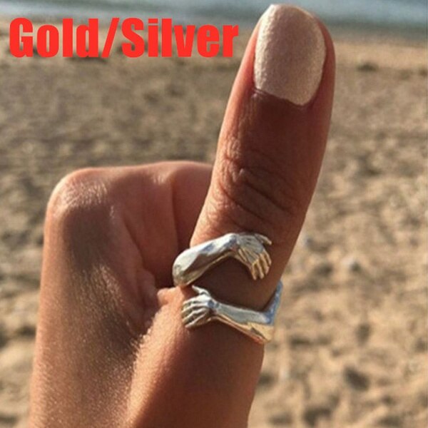 Anillo de Plata de Ley 925 para mujer, accesorio de oro de 18K con forma de abrazo, joyería fina, abierto, ajustable, antiguo