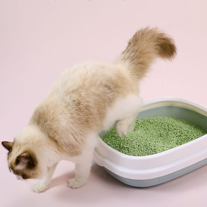Caja de arena para gatos, sanitario para mascotas, con protección anti-salpicaduras, para perros y gatos, caja de plástico con cuchara para remover la arena, para el hogar