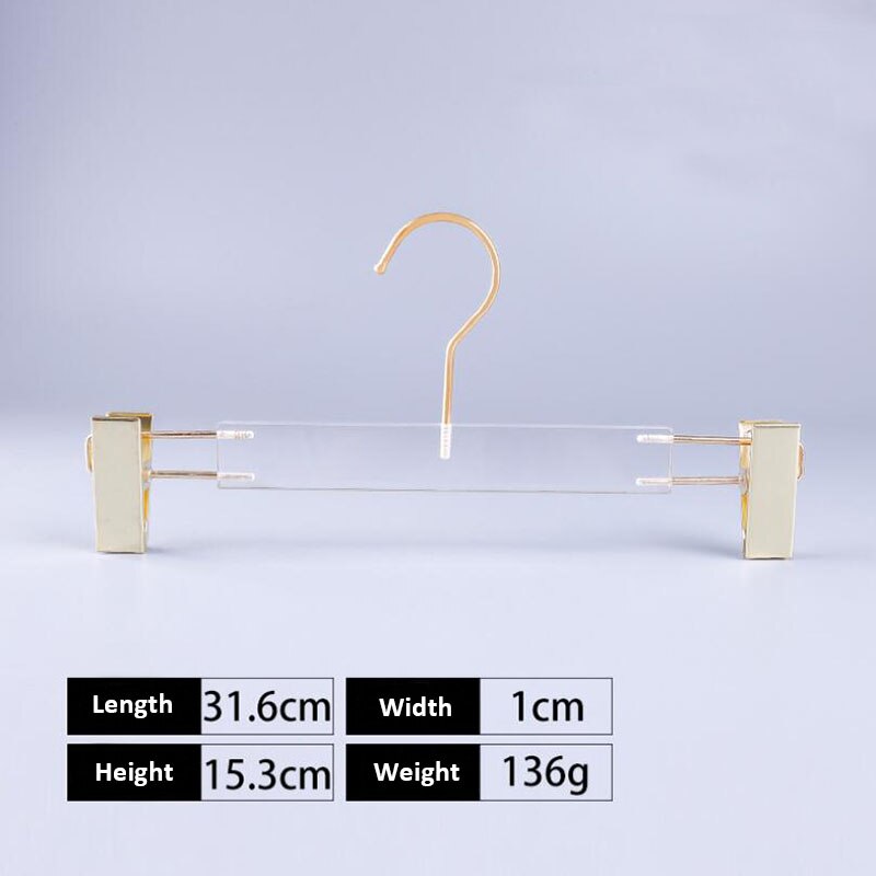 10 stks Top Grade Clear Acryl Crystal Kleding Pakken Hanger met Gouden Haak, transparant Acryl Broek Hangers met Goud Clips: pants hanger
