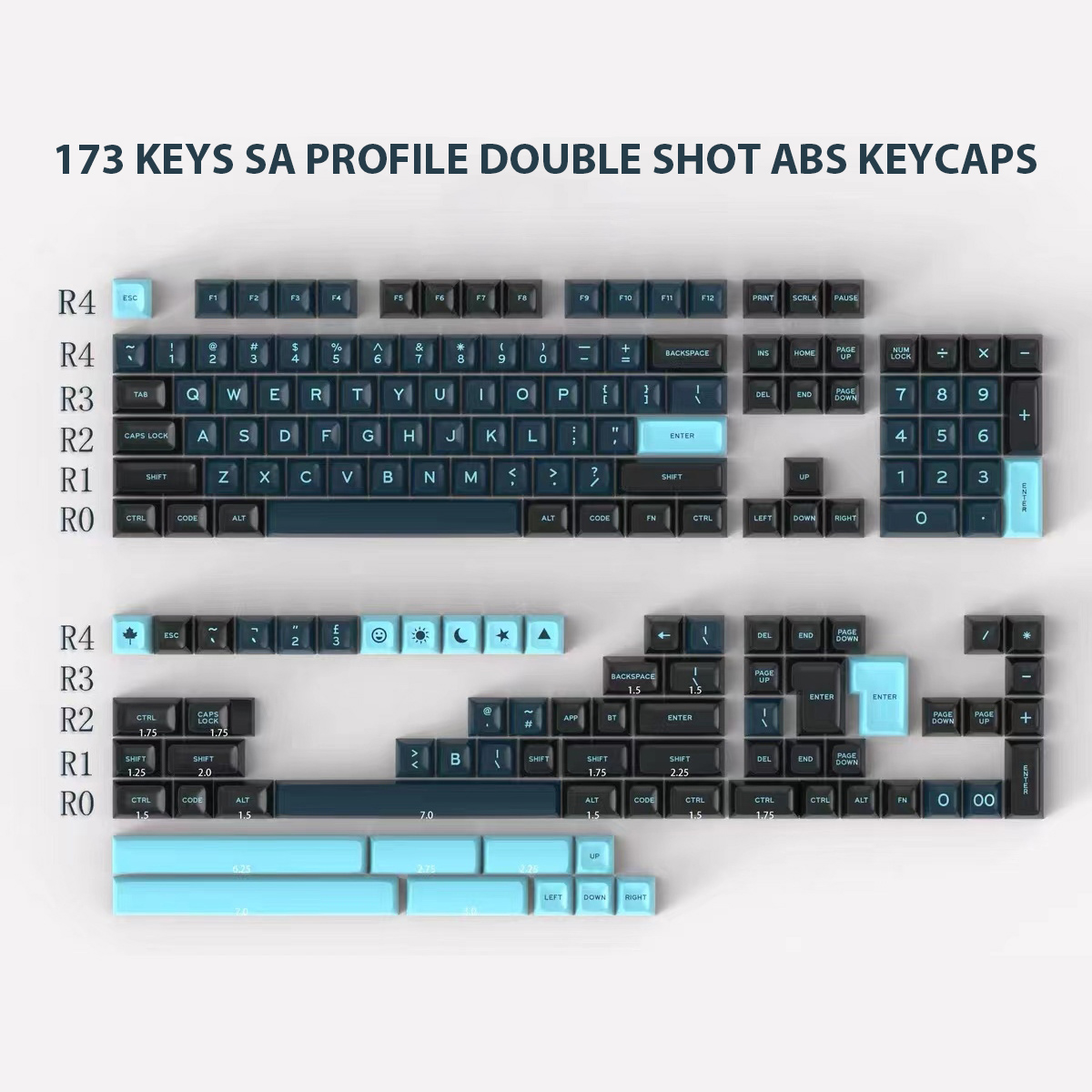 SA Profil Monster--Tastatur-Tastenkappen, benutzerdefinierte doppelt Schuss ABS-Tastenkappen, 173-Tasten für mechanische Spielen-Tastaturen von Kirsche MX Schalter: Schwarz