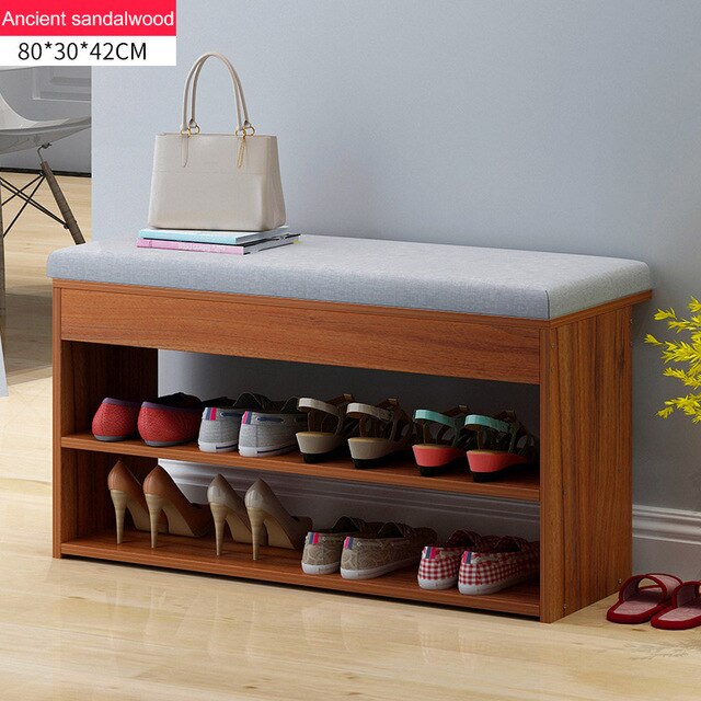 Nordic Entrance Shoe Bench Storage Stool Multi-function Double-layer Shoe Rack Living Room Sofa Stool: A