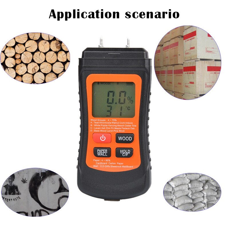 Two Pins Digital Wood Moisture Meter Paper Humidity Tester Wall Hygrometer Timber Damp Detector can CSV