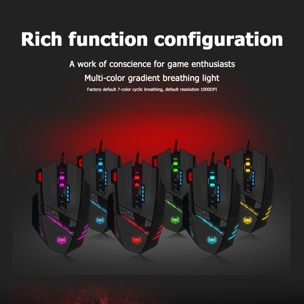ZELOTES-ratón óptico C-12 para videojuegos, Mouse con cable USB, 4 engranajes, 4000DPI, ajustable, con retroiluminación colorida, 12 Botones programables
