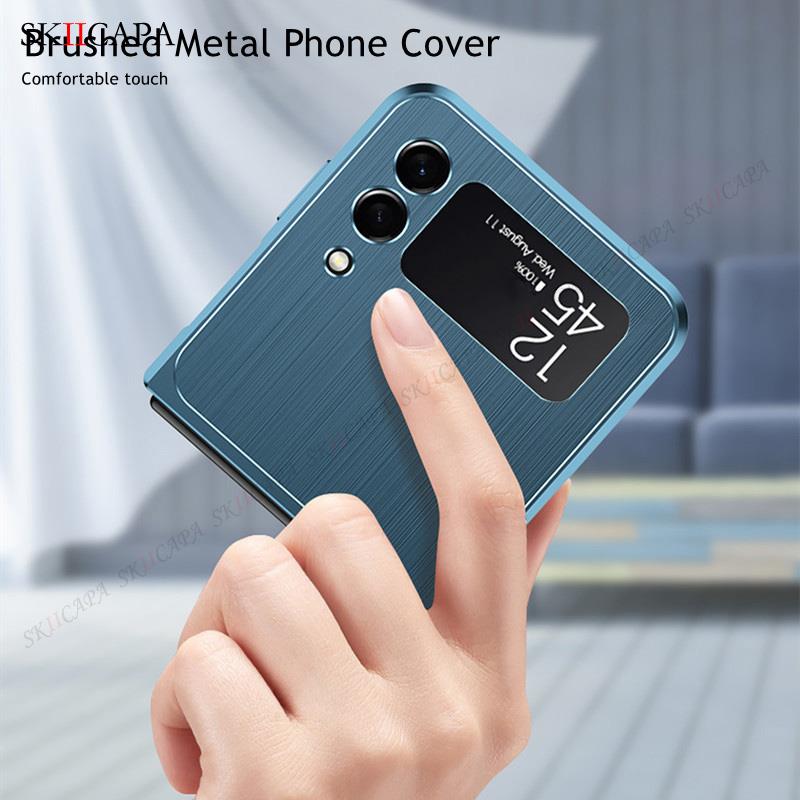 Magnetische handyhülle aus gebürstetem metall für samsung z kippen 3 5g rahmen aus aluminiumlegierung, hartschalen-schutzhülle mit schnalle für Galaxis z kippen 3 5g -f711b