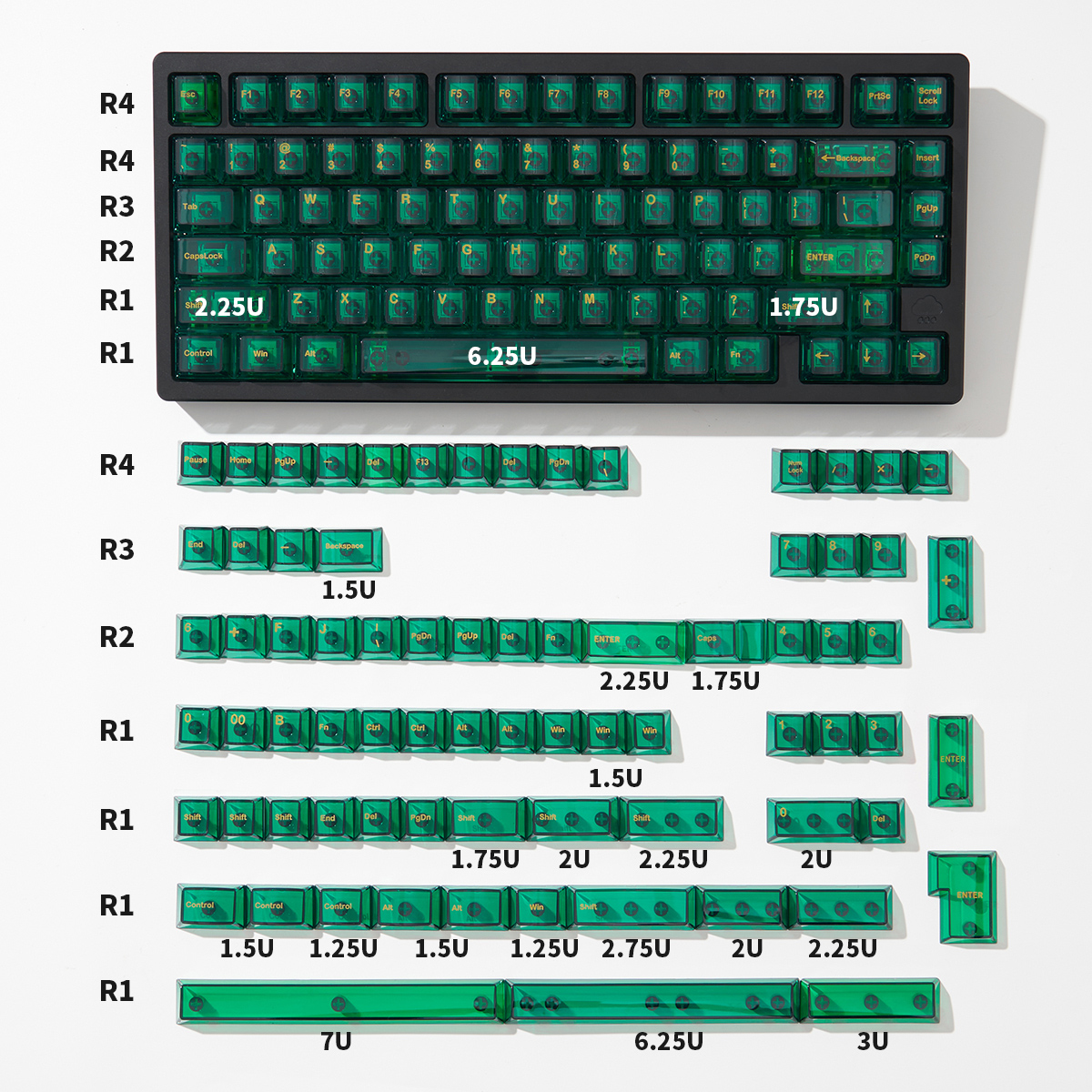 Emerald Green Crystal Clear Keycaps White Font Cherry Profile PC Keycap Custom Keyboard keycap For Cherry MX Mechanical Keyboard: BROWN