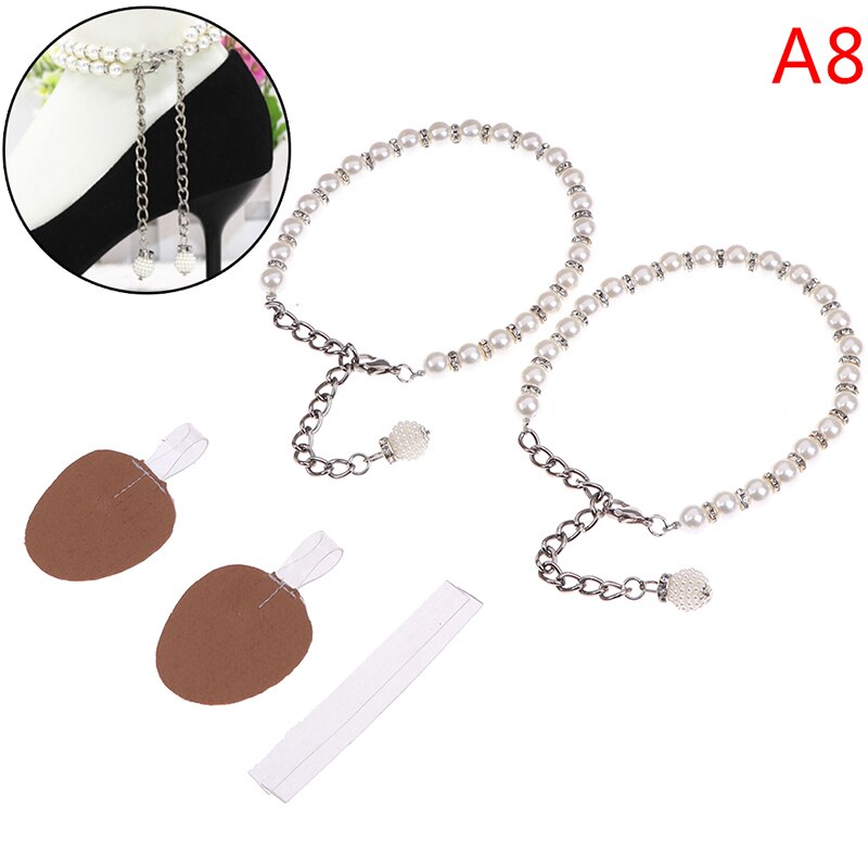 1 Paar Vrouwen Parel Hakken Band Schoen Riem Hoge Hakken Enkel Holding Losse Anti-Skid Bundel Tie Bandjes band Schoenen Decoratie: A8