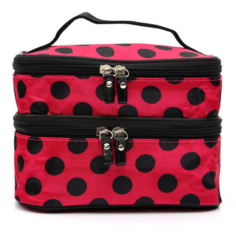 Travel Polka Dot Woman Cosmetic Bag Double Layers Storage Makeup Bag Large Capacity Practical Convenience Lady Makeup Bags: style 4