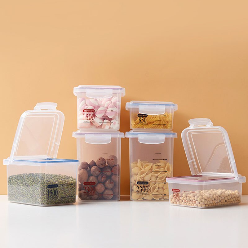 Square Food Storage Box Plastic Storage Tank Kitchen Grain Multigrain Freshness Storage Dried Fruit Milk Powder Sealed Can