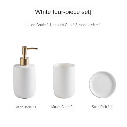 Northern European-Style Ceramic Sanitary Ware Washing Set Simple Toothbrush Cup Bathroom Decoration Toilet Tabletop: Matt White 4 pcs