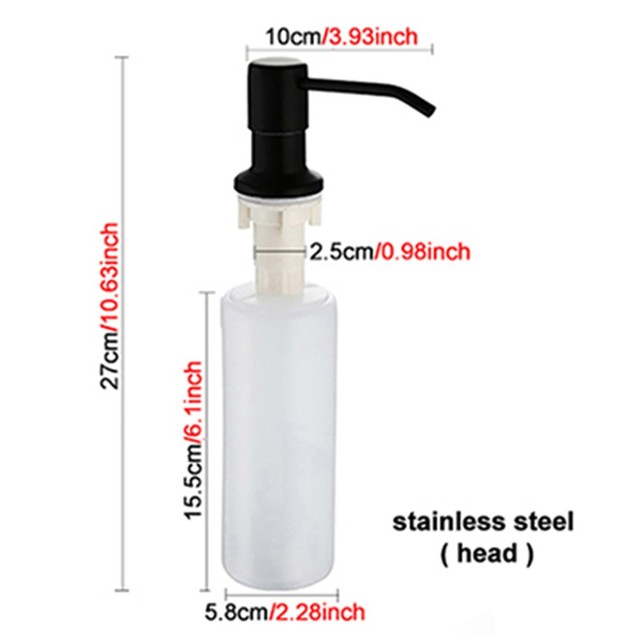 300Ml Aanrecht Zeepdispenser Zwart Abs Dispenser Wasmiddel Vloeibare Zeep Lotion Dispensers Roestvrij Stalen Kop: Black