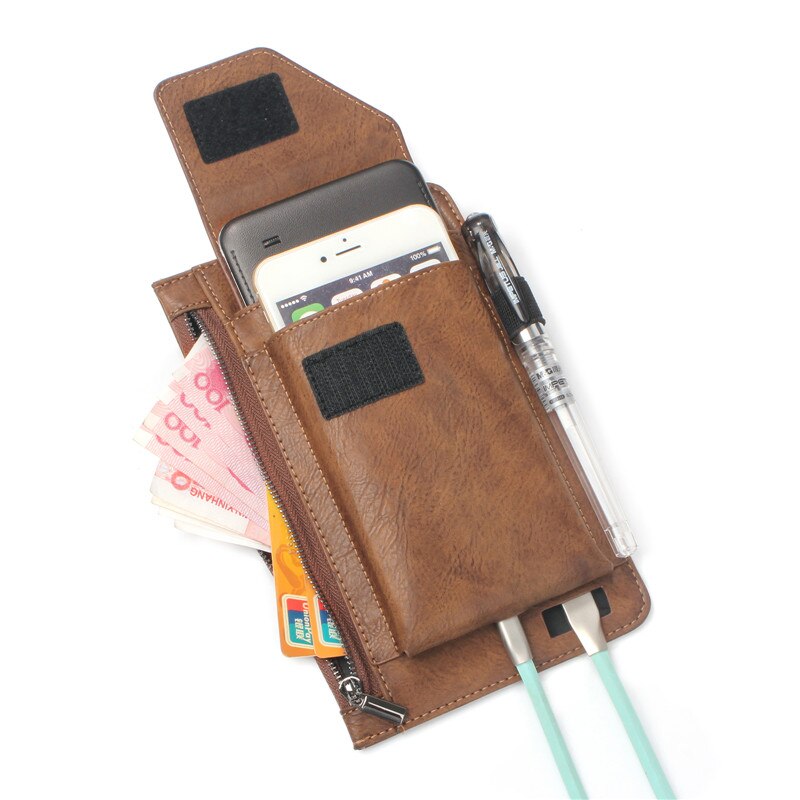 Universele Telefoon Zakje Voor Iphone Samsung Huawei Xiaomi Case Pu Leather Cover Belt Clip Holster Zakken Met Kaart/Pen houder Fundas