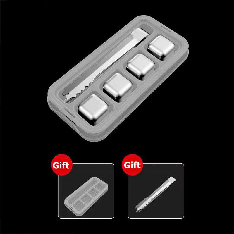 Stainless Steel Ice Cube Tray Cubes Reusable Chilling Stones For Whiskey Wine Bar Tools Rocks Cooler Bucket Beer Barware Drink: 4 Pcs