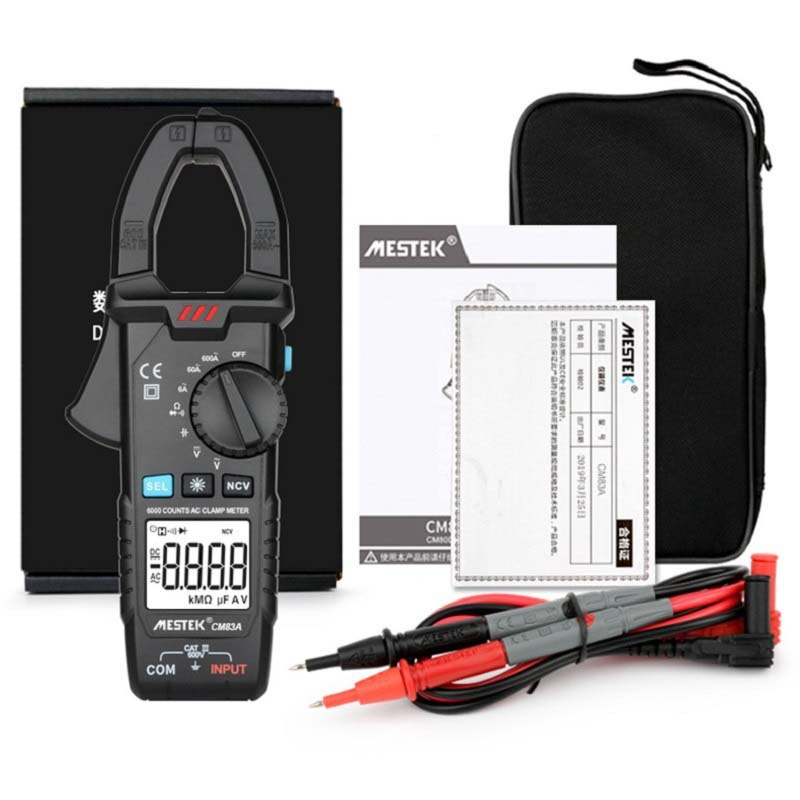 MESTEK CM83B Digital Clamp Meter 600A AC Current AC/DC Voltage Ohm True RMS Auto Range VFD Capacitance NCV Tester Ammeter