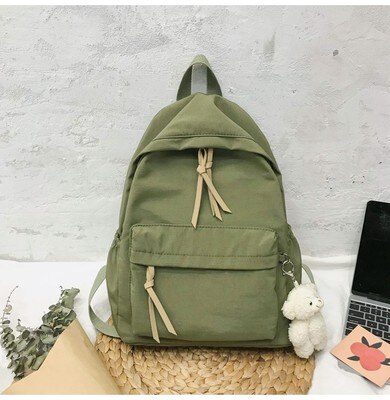 Waterproof Nylon Women Backpack Female Large capacity high schoolbag Korean Vintage girl Shoulder Bags Travel Bag Mochila 0P07: Green