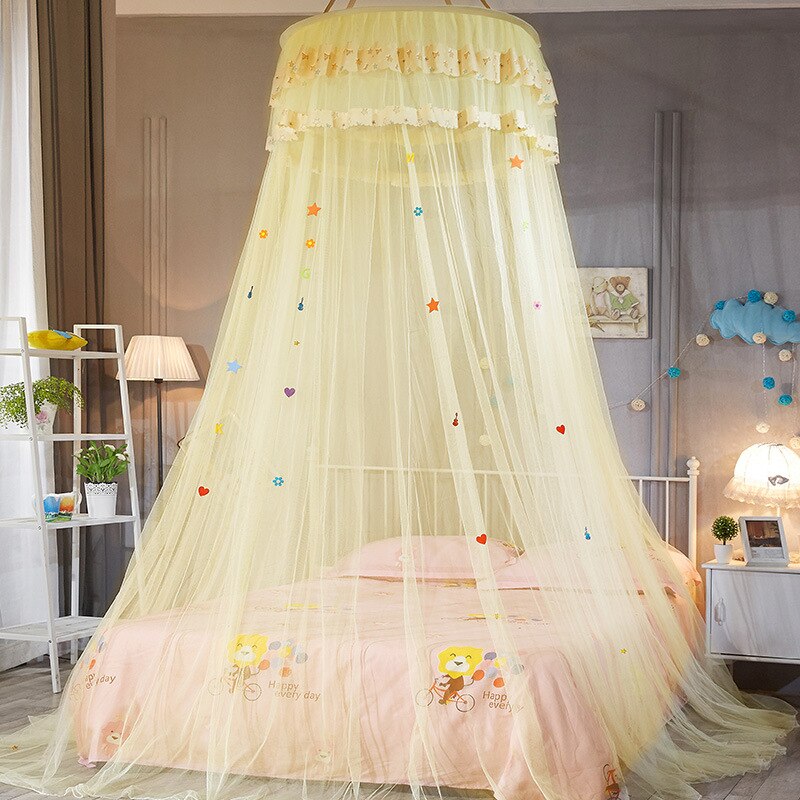 Baby soveværelse myggenet til at sove n kuppel loft pige værelse indretning baldakin prinsesse telt til børn baldakin på krybben: Gul