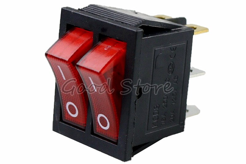 1PCS KCD8 6PIN 16A 250V 20A 125V Double Light Switch Rocker Switch Waterproof ON-OFF KCD6 Boat Power Switch: Red