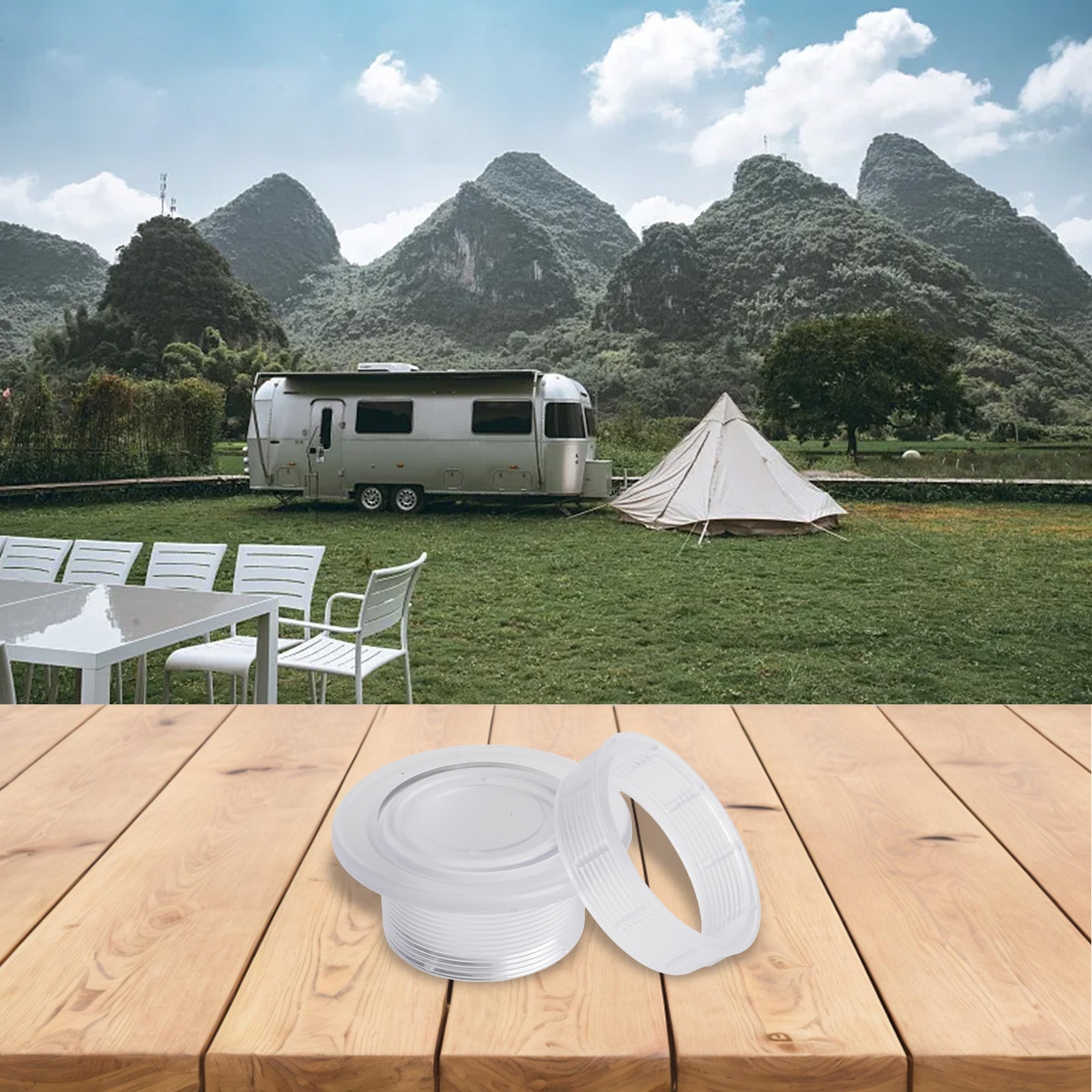 Juego de 3 uds de anillo y tapa con orificio para sombrilla, paraguas de mesa apto para exteriores, RV, tapa de anillo con orificio para sombrilla, herramienta de jardín: Rojo