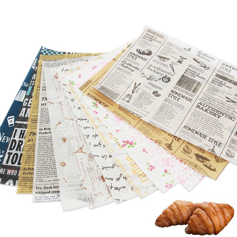 100Stck Neue Aktualisierung Länge Zeitung Stil Toast Öl-nachweisen Wachs Papier Lebensmittel Schnelle Lebensmittel Brot Öl-Papier lebensmittel Verpackung Papier Backen Werkzeug