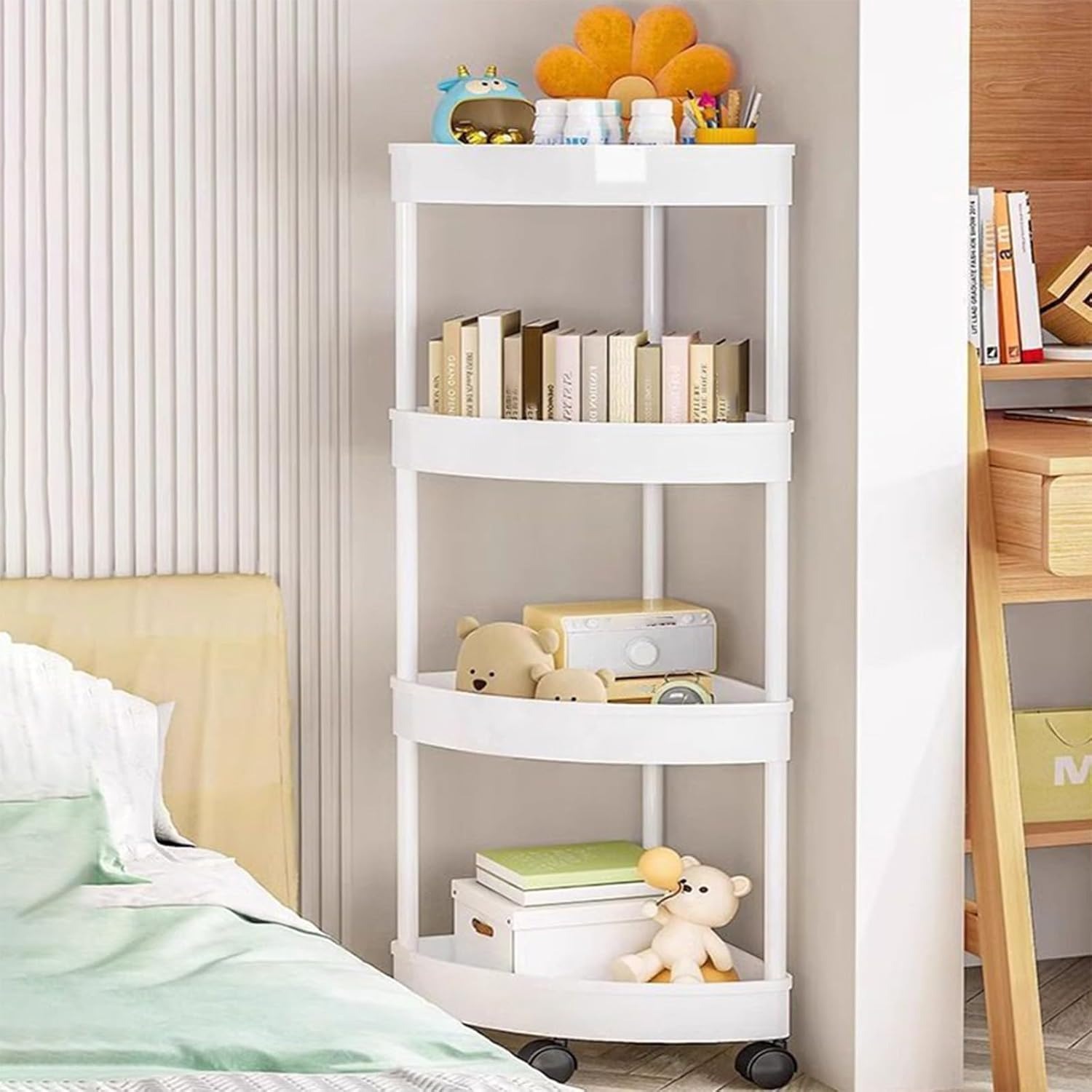 3/4Tiers Corner Storage Rack Shelves Organizer Space Saving Multi-Functional for Kitchen Living Room Bathroom