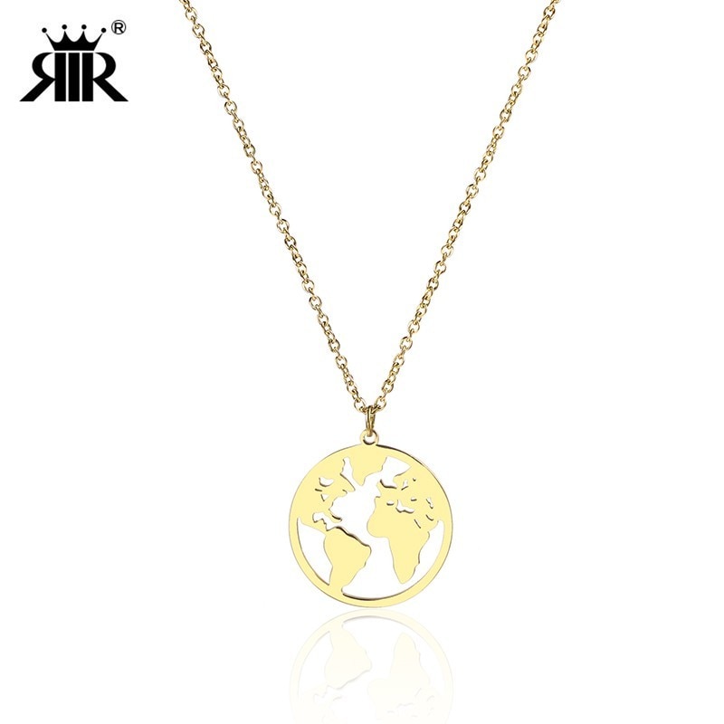 RIR World Map Necklace Globe Earth Continent Pendant Necklaces Simple Minimalist Travel Map Globetrotter Jewelry Gap Year