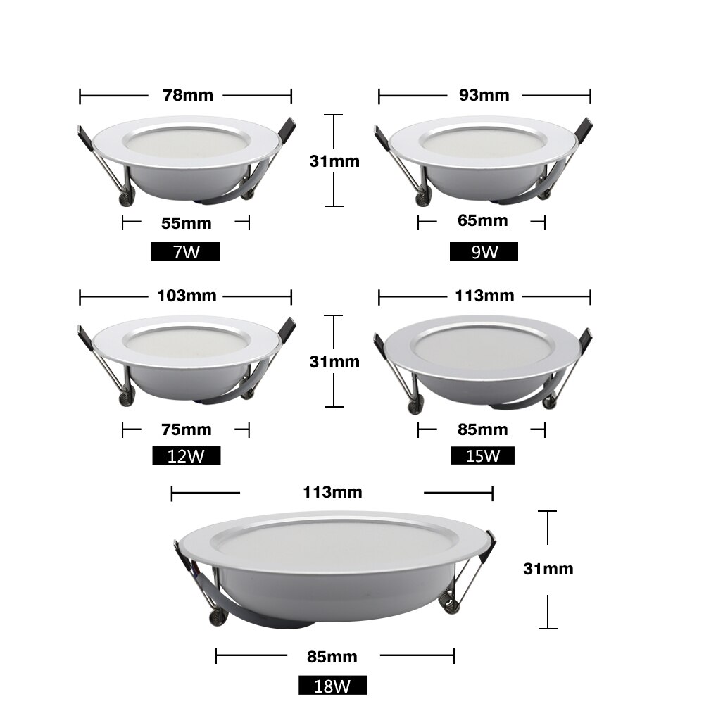 LED Downlight 18W 15W 12W 9W 7W Waterdichte Warm Wit Koud Wit Verzonken LED Lamp spot Light AC 185-265V
