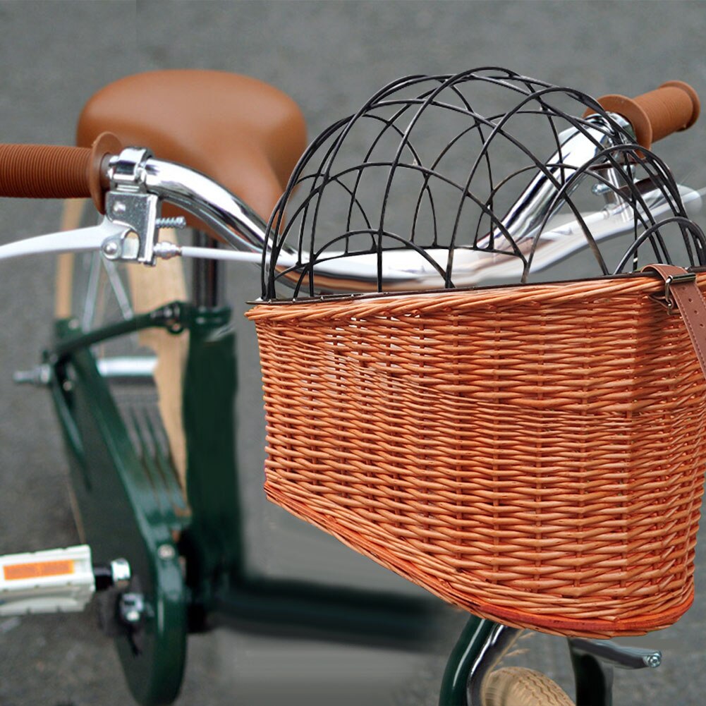 Cat Dog Bicycle Front Handlebars Basket Pets Seat Wicker Woven Bike Basket Small Pet Carrier Cycling Accessories Shopping Basket