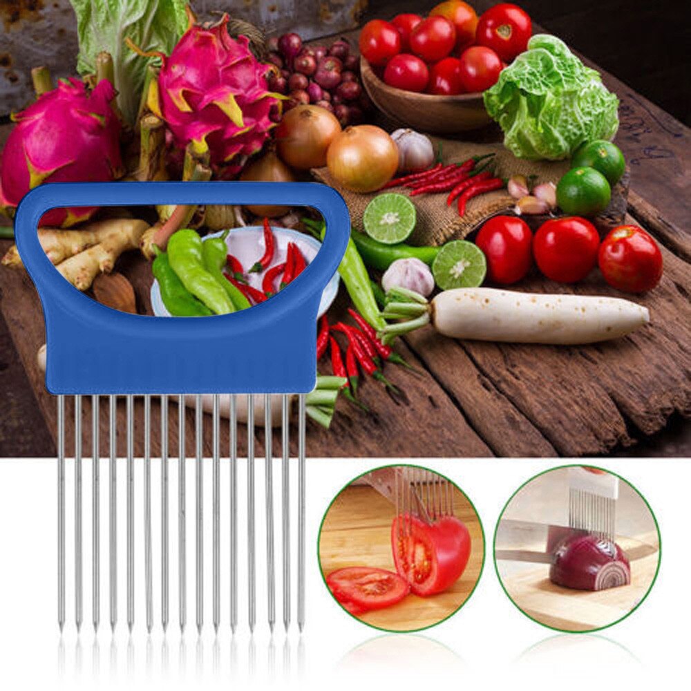 Stainless Steel Onion Needle Onion Fork Vegetables Fruit Slicer Tomato Cutter Cutting Safe Aid Holder Kitchen Accessories #50g