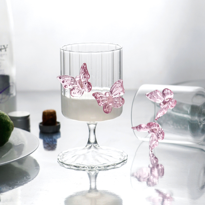 BespritGift Borosilicate Wine Glass Set Butterfly 2pc Goblet Cups for Cocktail & Champagne Glassware Box