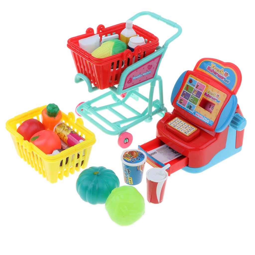 Børn supermarked butik mad foregiver leg sæt shopping trolley legetøj xmas