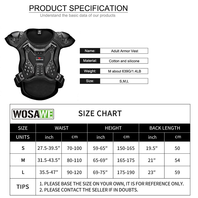 WOSAWE zbroja motocyklowa motocross skrzynia tylna ochraniacz kolan kamizelka motocyklowa obudowa ochronna straż MX pancerz: tylko Armor Vest / S