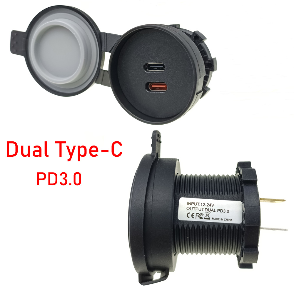 12-24v biluttag med dubbla typ-c-uttag,  pd3.0 qc3.0 usb-snabbladdningskontakt för telefon, vattentät adapter för bilar och båtar