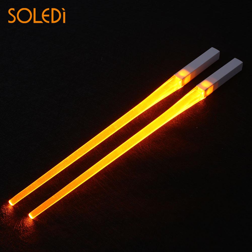 Palillos luminosos de 8 colores, Accesorios luminosos para cocina, hogar, decoración de comedor, , ABS, luz LED, 2 uds.: orange