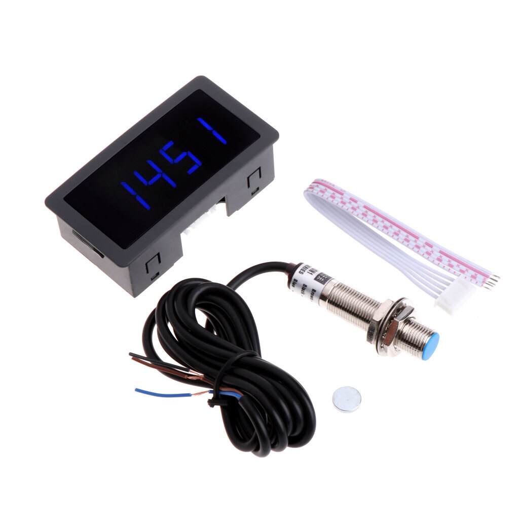 4 Digitale Led Toerenteller Rpm Snelheid Meter + Proximity Switch Sensor Npn 12V 9999Rpm 4XFD: Blauw