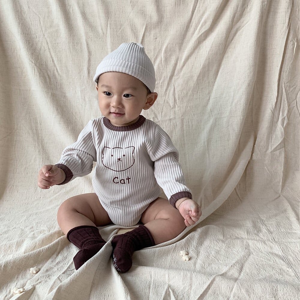 Leuke Kat Afdrukken Lange Mouw Overall Met Cap Baby Kids Effen Kleur Casual Outfits Baby Jongens En Meisjes Kleding