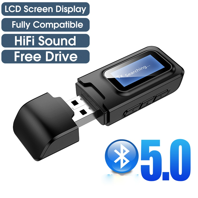 USB Bluetooth Receiver Transmitter Audio Bluetooth 5.0 Adapter For Car PC TV HD HiFi Receptor Wireless Adapter LCD 3.5MM AUX: LCD Display