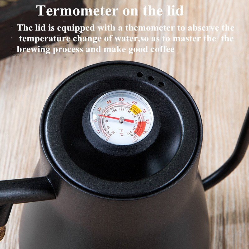 850ml 304#Stainless Steel Long Narrow Spout Coffee Pot Gooseneck Kettle Hand Drip Kettle Pour Over Coffee With lid thermomete