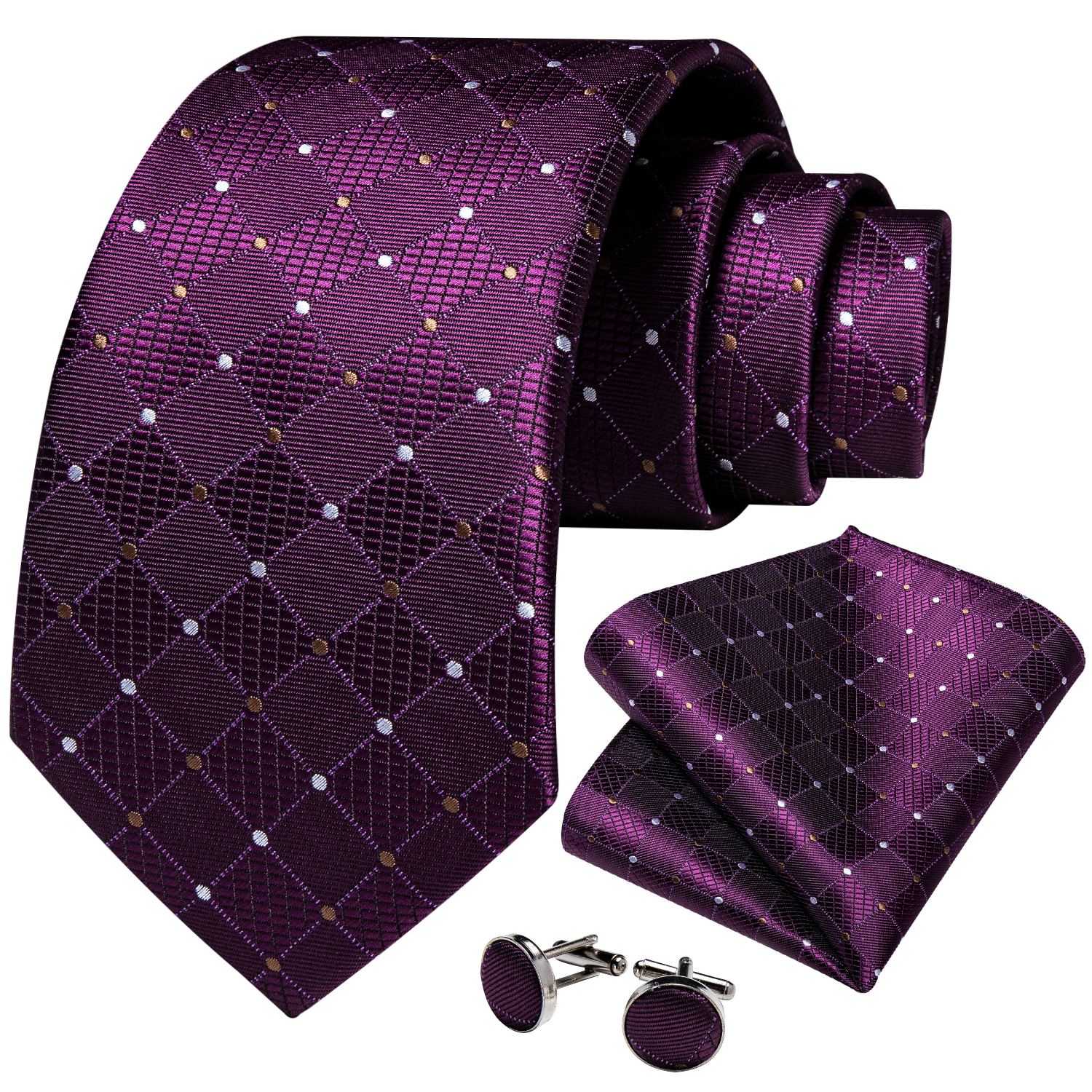 2023 neue Lila männer Krawatten Luxus Plaid Dot Solide Seide Krawatten Business Formale 150 cm Krawatte Einstecktuch Manschettenknopf anzüge Zubehör