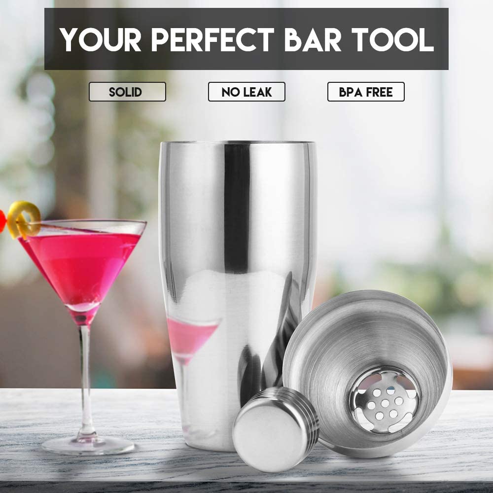 Cocktail Shaker, Martini Shaker,18/8 grade Stainless Steel Martini Mixer Built-in Strainer, Bartender Kit
