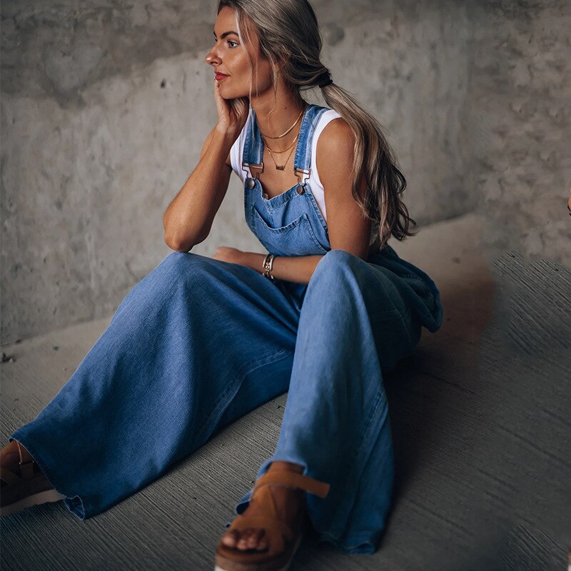 Teelynn 2XL Denim Overalls Voor Vrouwen Vintage Boho Wijde Pijpen Jumpsuit Casual Baggy Jeans Losse Oversized Katoenen Zomer Jumpsuits