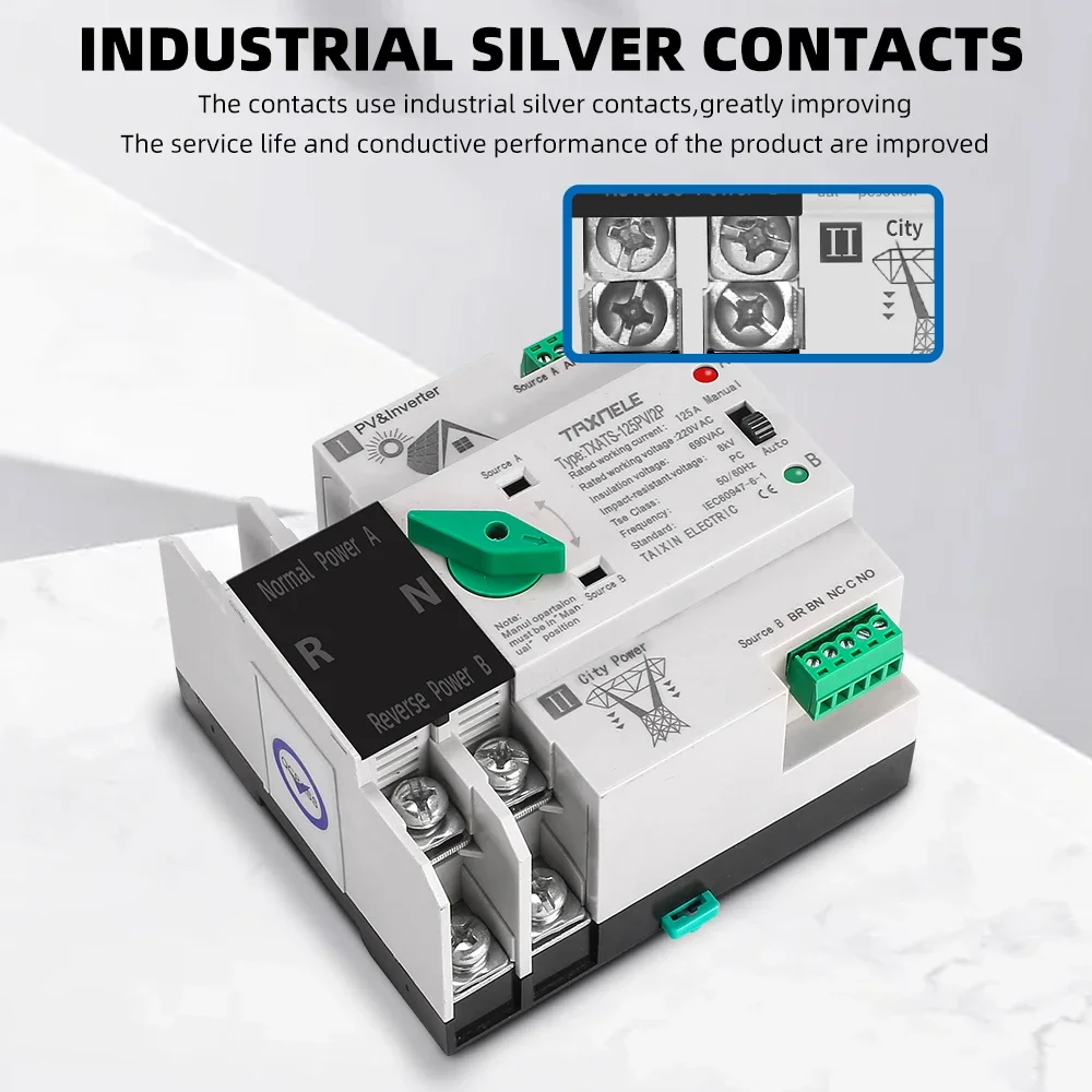 Lärm Schiene ATS PV Solar- Wandler Dual Energie Automatische Transfer Wahlschalter Unterbrechungsfreie 2P 63A 100A 125A Photovoltaik