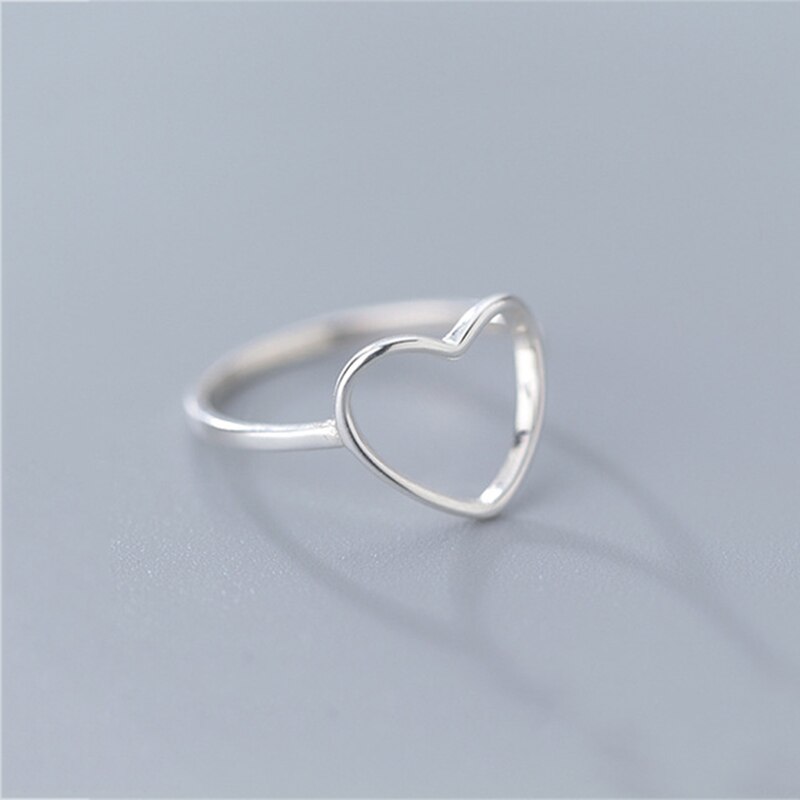 Anillo minimalista de Plata de Ley 925 auténtica para mujer, corazón hueco para boda, joyería de , bonito de San Valentín