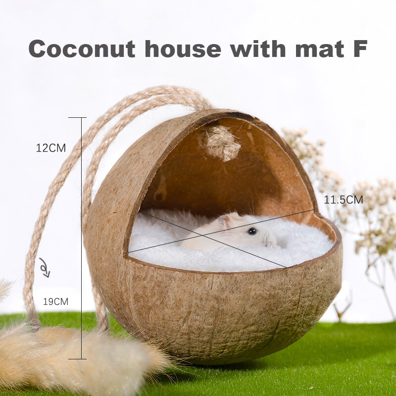 Hamster naturlig kokosnød hus lille kæledyrsskur hus senge gunie tyggelegetøj hamster tilbehør fuglebure: Kokoshus f