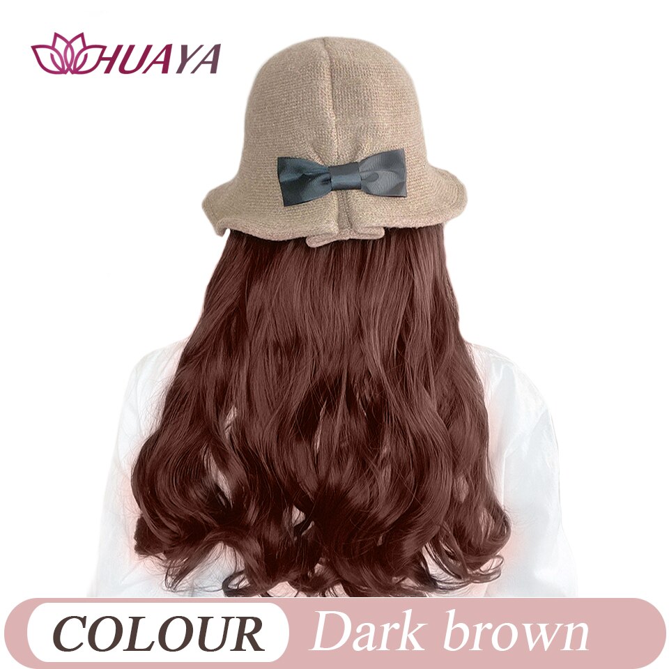 HUAYA chapeau perruque synthétique Long ondulé bouclé chapeau de pêcheur Extensions de perruque femmes résistant à la chaleur fibre quotidien faux cheveux chapeau: TM30-1-2-33