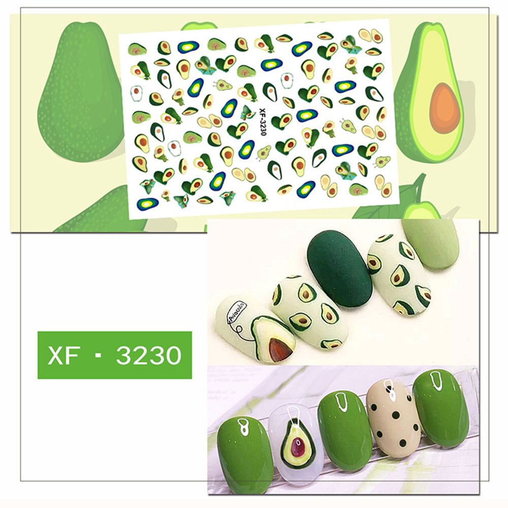 1 vel Cactus Avocado Bloem Fruit Papier Nail Sticker DIY Applique Manicure Sticker Patroon Letters