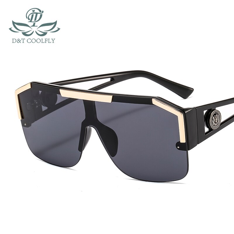 D&T Shield Sunglasses Men Women Color Lens Alloy Frame Rectangle Brand Sunglasses UV400: black