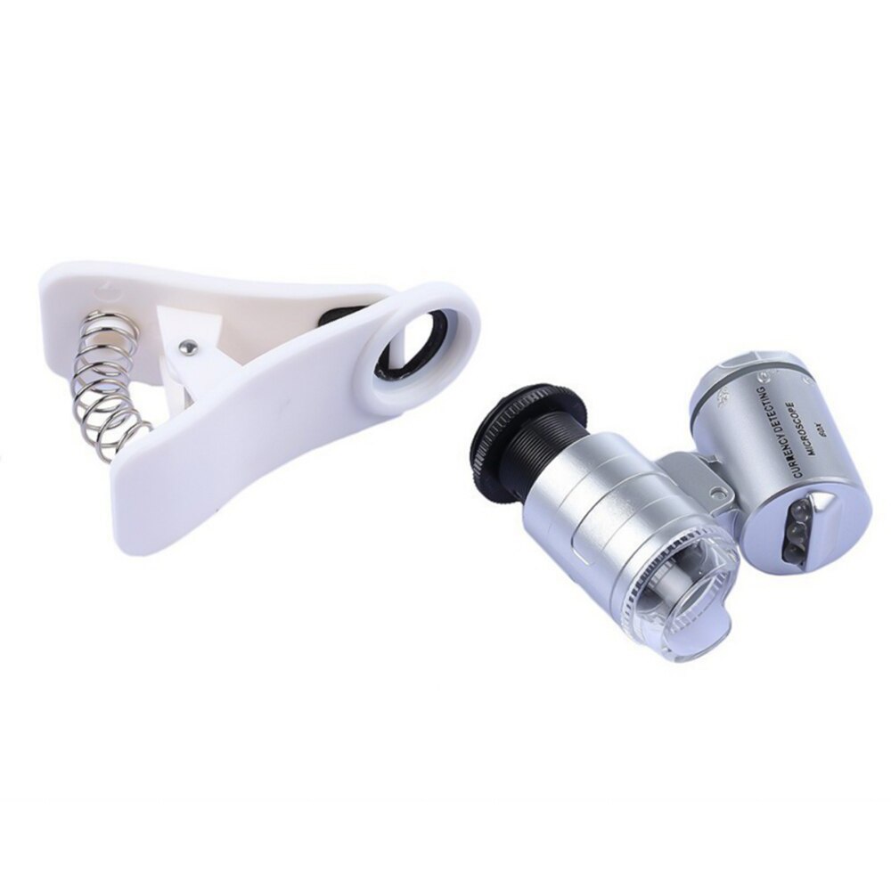 60x Clip op Vergrootglas Voor Telefoon Camera Universele Smartphone Mini Microscoop Loep Vergrootglas Met Led-verlichting Batterijen