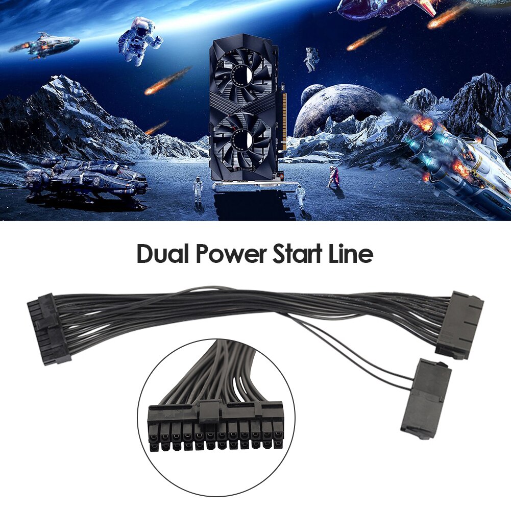 Adaptador con Cable de extensión macho a hembra, 30cm, fuente de alimentación hembra de 24 Pines, Cable de arranque de sincronización para computadora ATX Mining