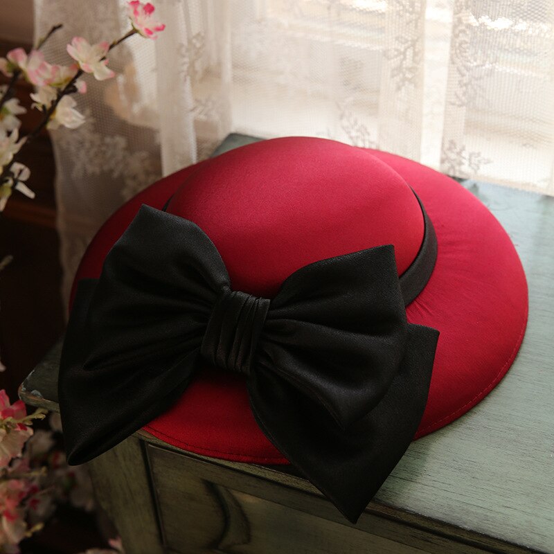 Chapeau à large bord pour femmes, style anglais, pour Banquet, fête de mariage, Vintage, , avec nœud papillon, dôme, collection automne et hiver