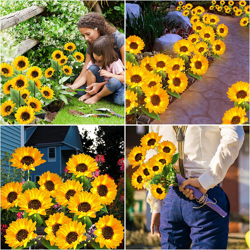 Luces solares de girasol para exteriores, guirnalda de luz LED impermeable para jardín, césped, , decoración de Navidad, lámpara alimentada por energía Solar, 1/3 cabezales