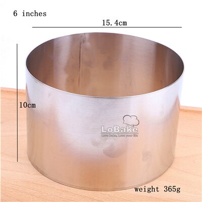 Molde de anillo de mousse de acero inoxidable 304 de 10cm de altura, 4, 5, 6, 7, 8, 9, 10 pulgadas, círculo redondo liso, capa para pastel de bodas, DIY: 6 inches
